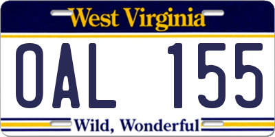WV license plate OAL155
