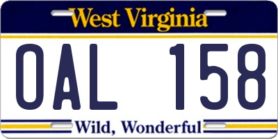 WV license plate OAL158