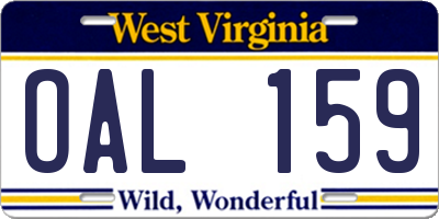 WV license plate OAL159