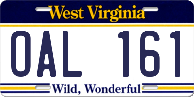 WV license plate OAL161