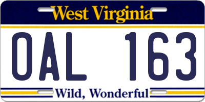 WV license plate OAL163