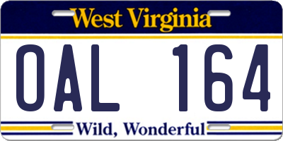 WV license plate OAL164