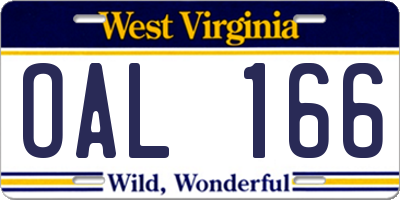 WV license plate OAL166