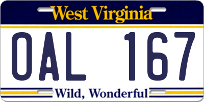 WV license plate OAL167