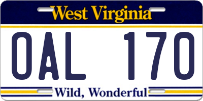 WV license plate OAL170