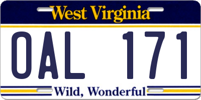 WV license plate OAL171