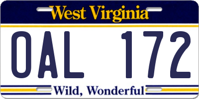 WV license plate OAL172
