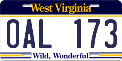 WV license plate OAL173
