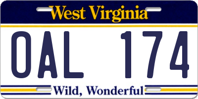 WV license plate OAL174