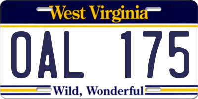 WV license plate OAL175