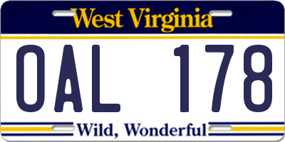 WV license plate OAL178