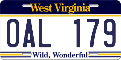 WV license plate OAL179