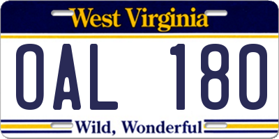 WV license plate OAL180