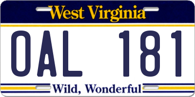 WV license plate OAL181