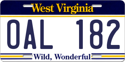 WV license plate OAL182