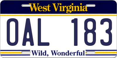 WV license plate OAL183
