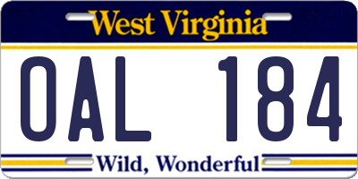 WV license plate OAL184
