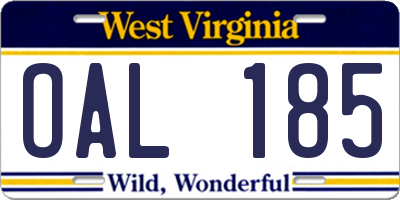 WV license plate OAL185