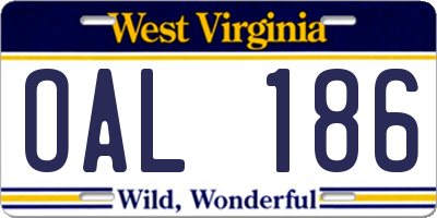WV license plate OAL186