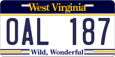 WV license plate OAL187