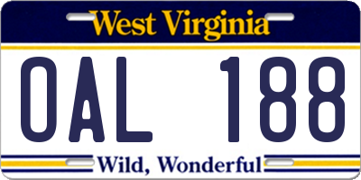 WV license plate OAL188