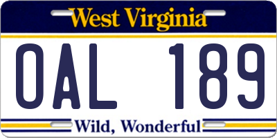 WV license plate OAL189