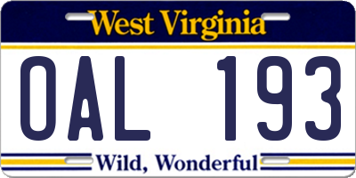 WV license plate OAL193