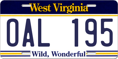 WV license plate OAL195
