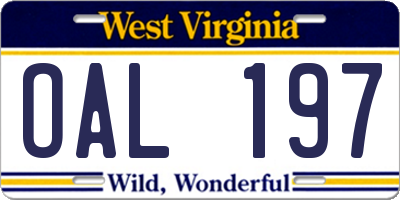 WV license plate OAL197