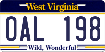 WV license plate OAL198