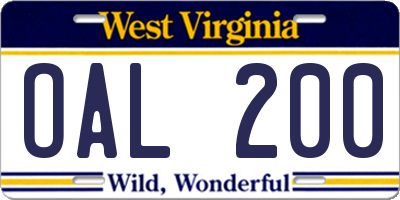 WV license plate OAL200