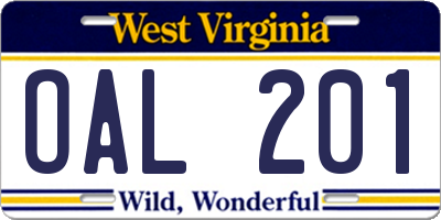 WV license plate OAL201