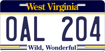 WV license plate OAL204