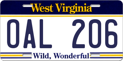 WV license plate OAL206