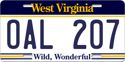 WV license plate OAL207