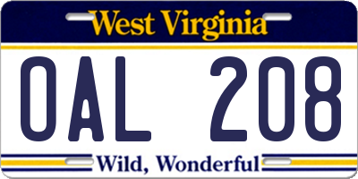 WV license plate OAL208