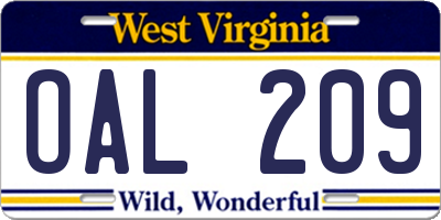 WV license plate OAL209