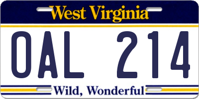 WV license plate OAL214