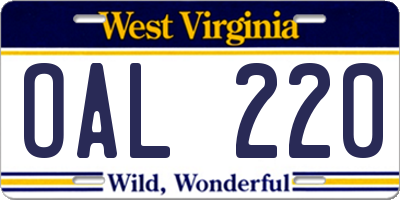 WV license plate OAL220