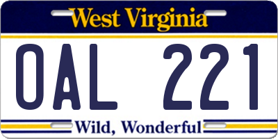 WV license plate OAL221