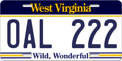WV license plate OAL222