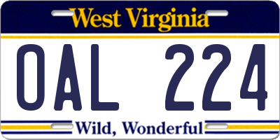 WV license plate OAL224