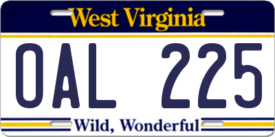 WV license plate OAL225