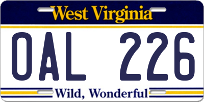 WV license plate OAL226
