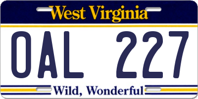 WV license plate OAL227