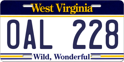 WV license plate OAL228