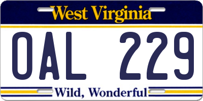 WV license plate OAL229