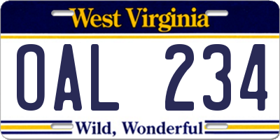 WV license plate OAL234