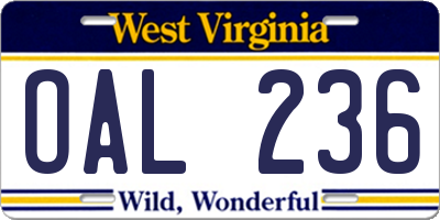 WV license plate OAL236