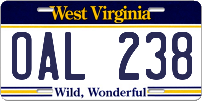 WV license plate OAL238